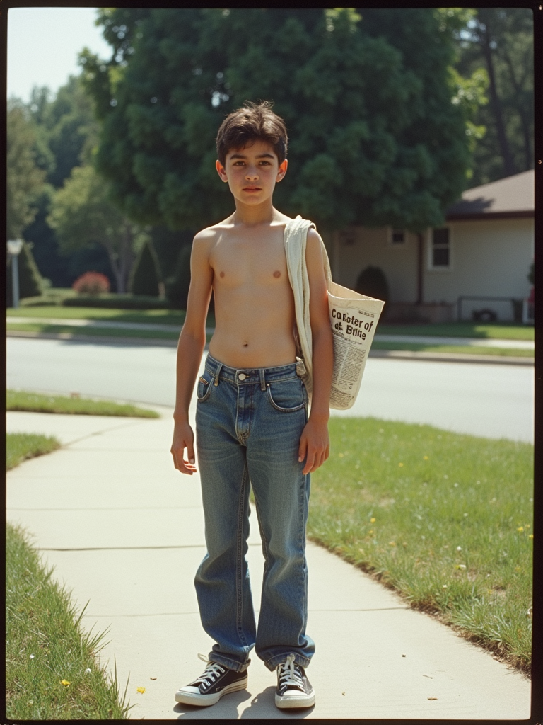1980s Teen Newspaper Carrier in Summer Suburb