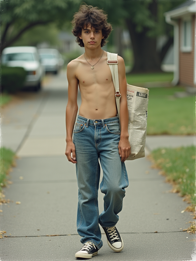 1980s Teen Newspaper Delivery in Summer Suburbs