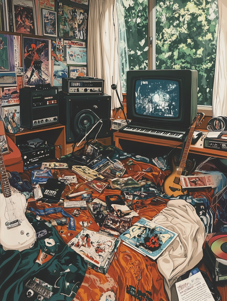 1980s Teenage Boy's Messy Bedroom with Music and Games