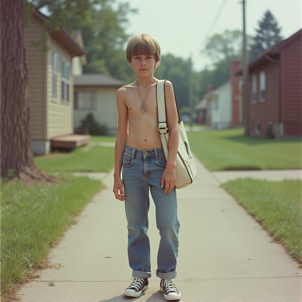 1980s Teenage Paperboy in Summer Suburb Photo