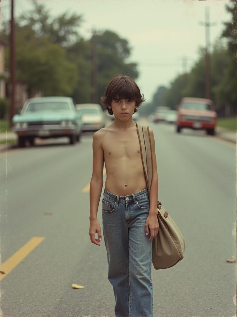 1980s Teenager Delivering Newspapers in Suburb