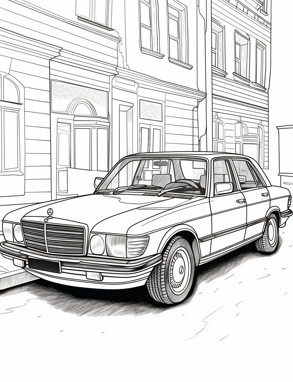 Realistic coloring page of a 1980s car model