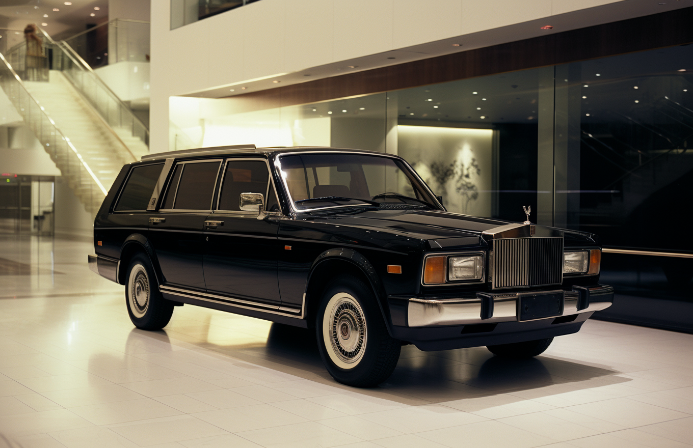 1980s Rolls Royce Cullinan SUV parked in showroom