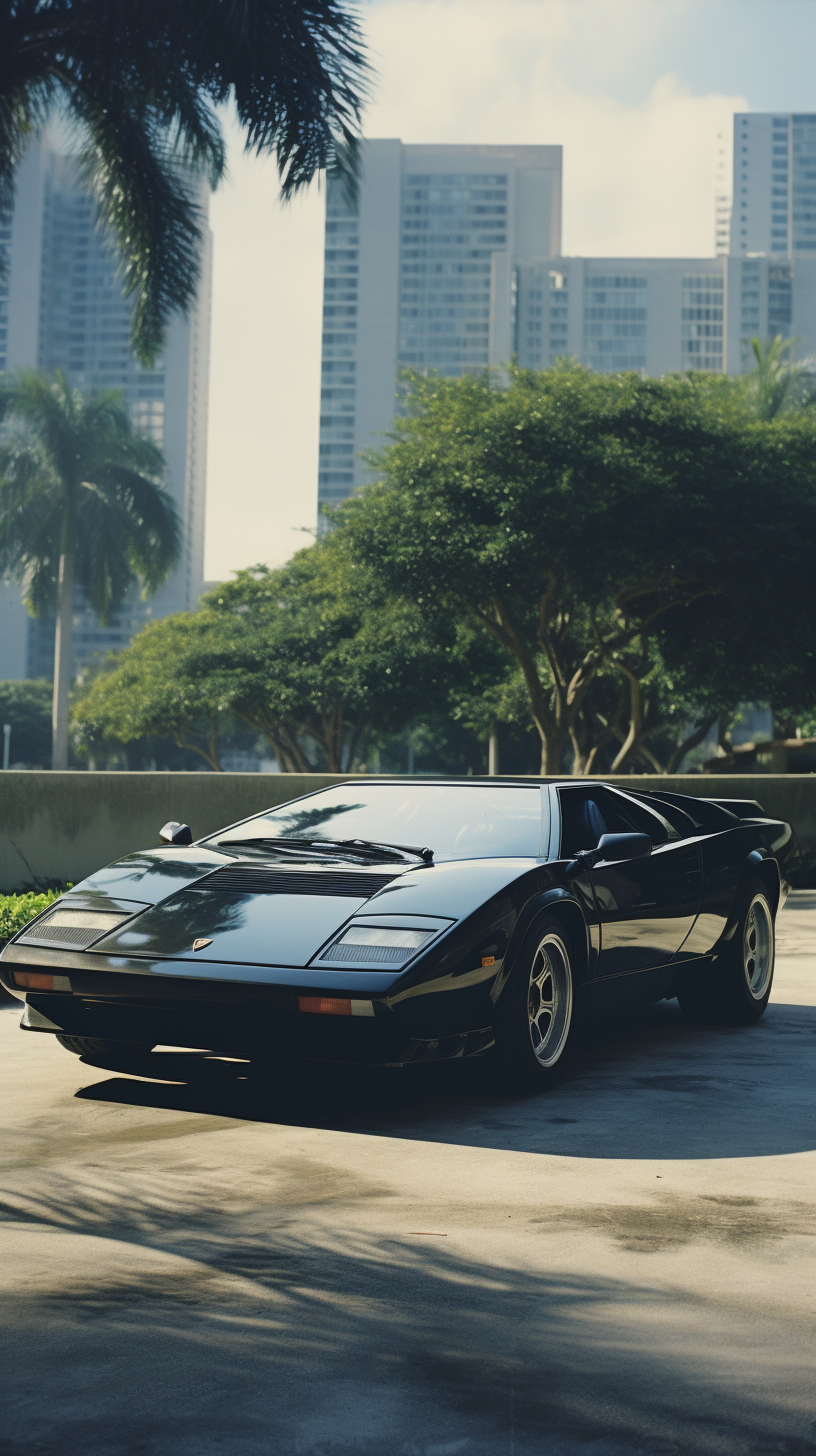 Lamborghini Countach parked outside Miami music studio