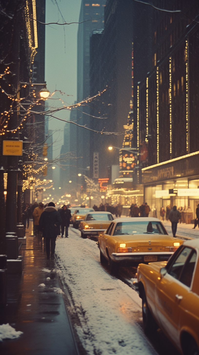 1980s New York Christmas Street Night