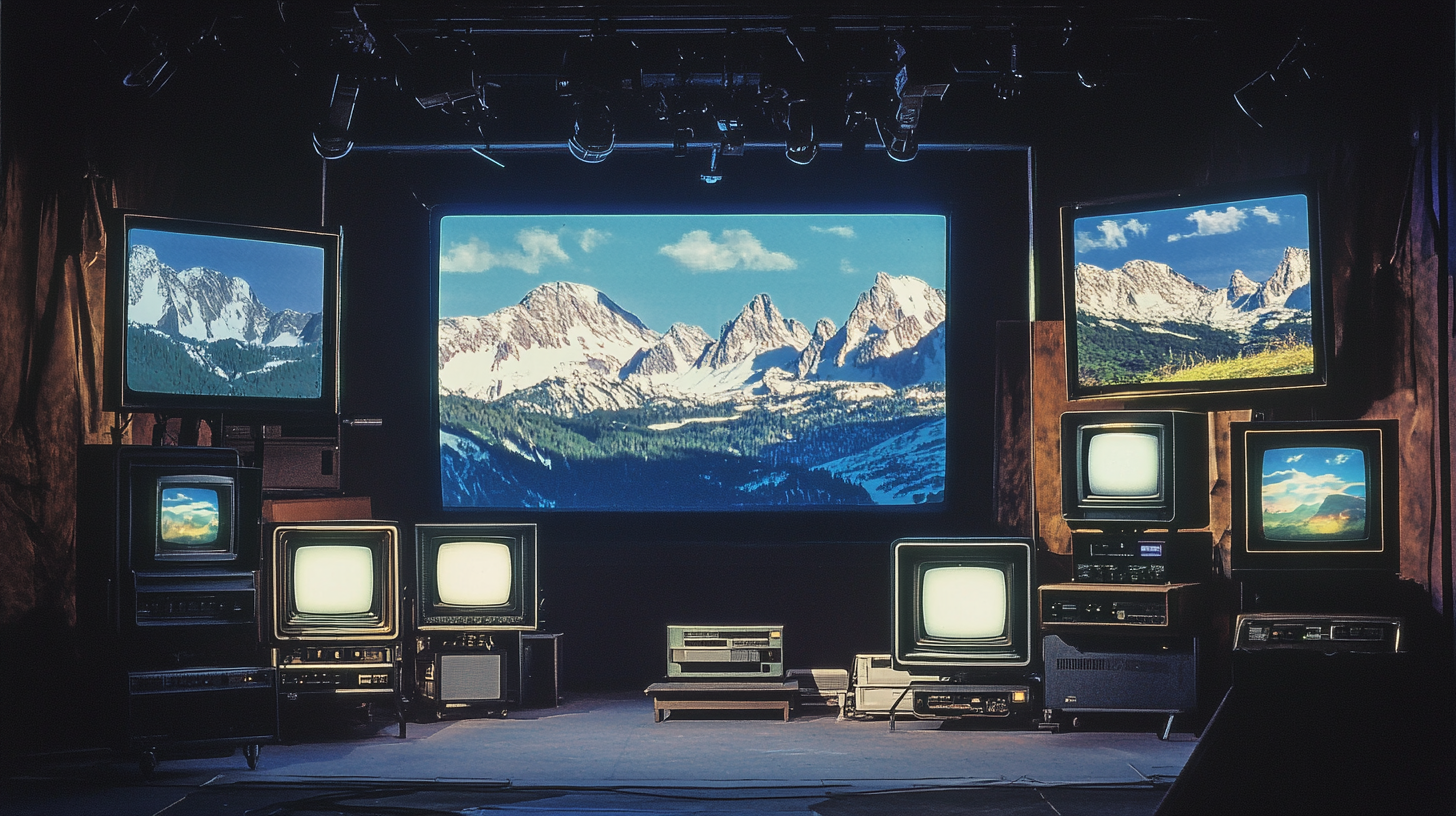 1980s style computer screen with old campy cable TV.