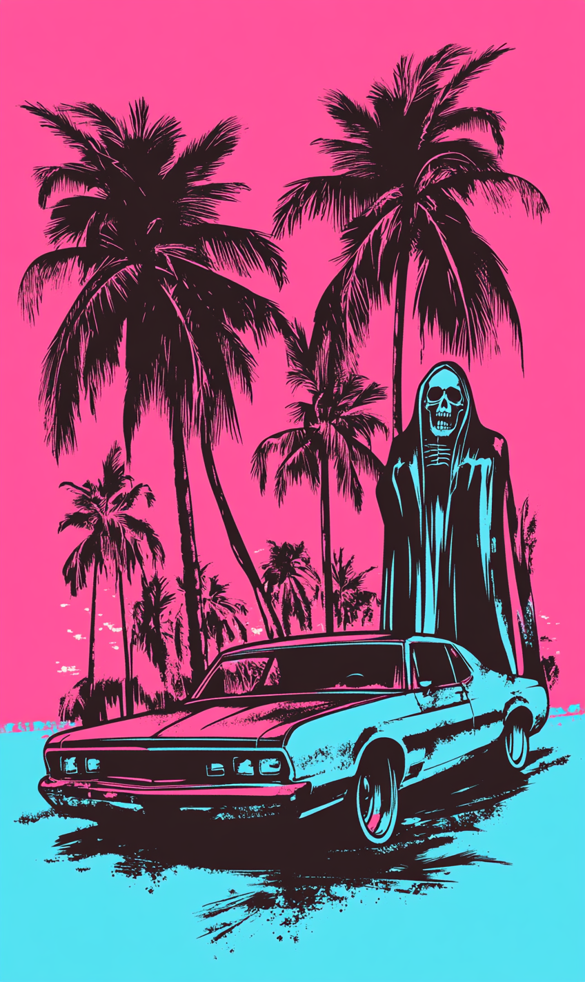 1990s California Vibes: Grim Reaper T-Shirt Design