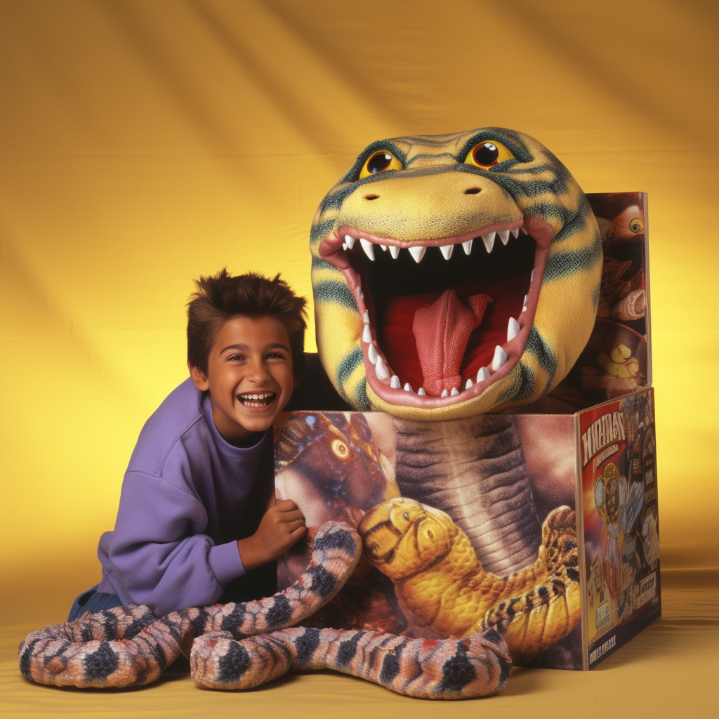 1990s Plush Snake Toy Advertisement With Smiling Kid