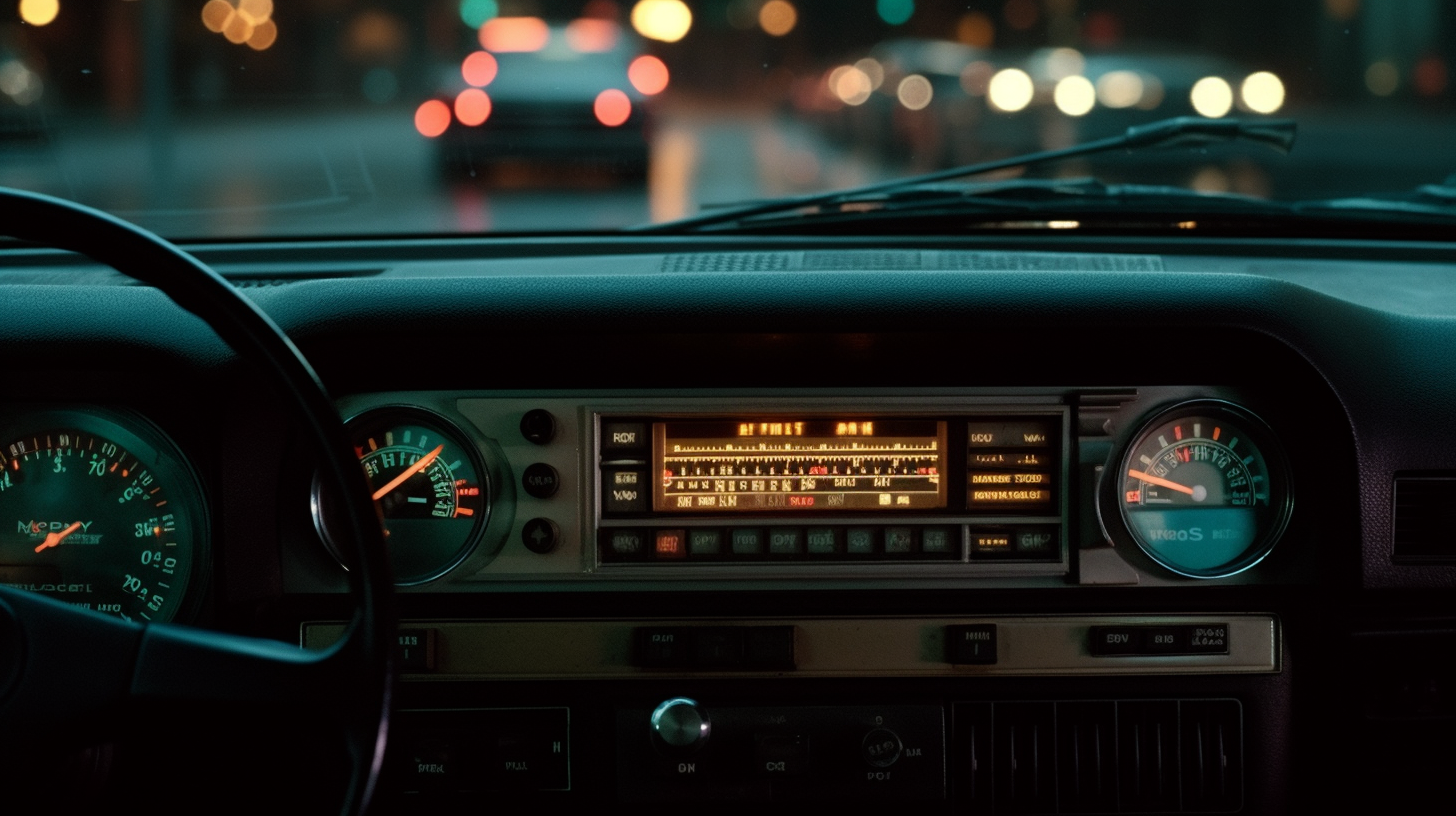 1990s Subaru car dashboard with classic stereo system.