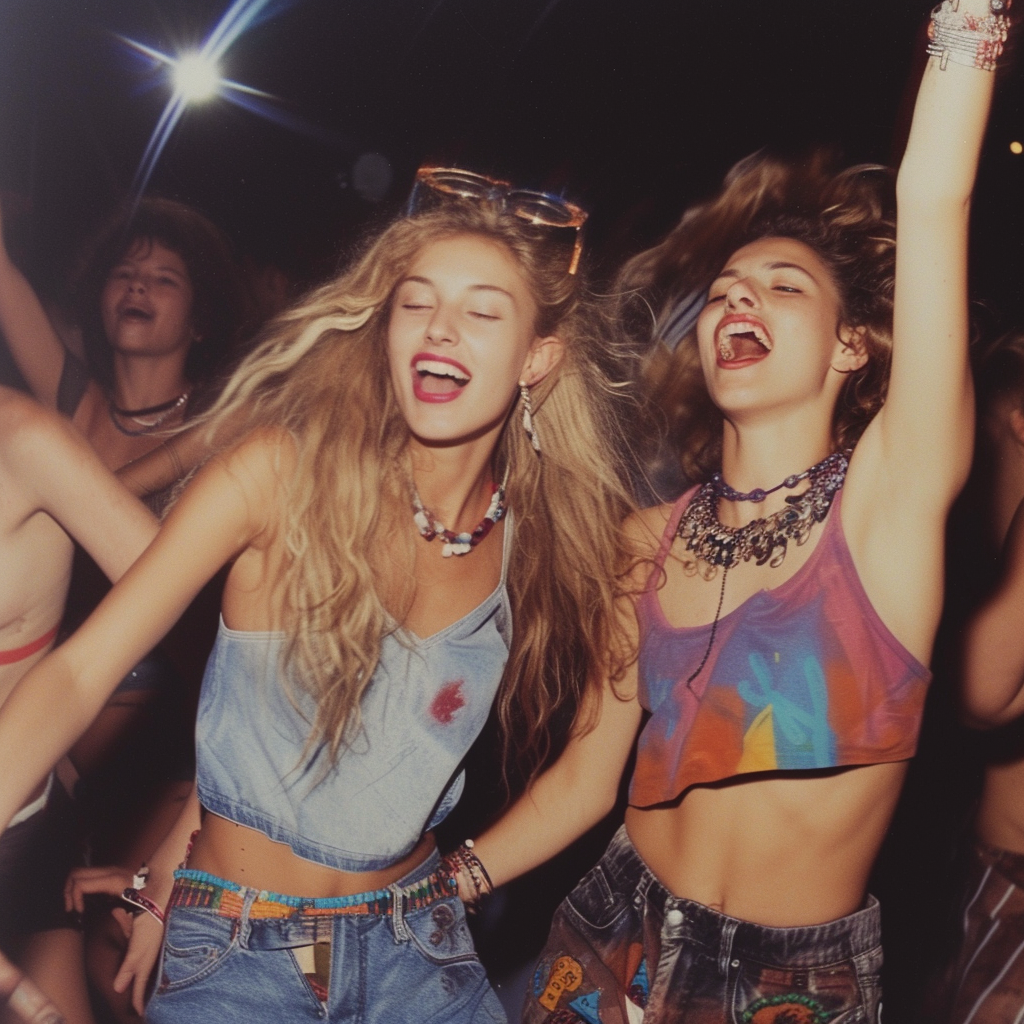 Raver girls dancing in the 1990s