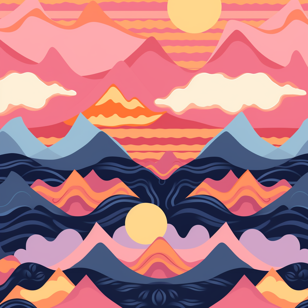 1990s Mountain Sunset Repeat Pattern