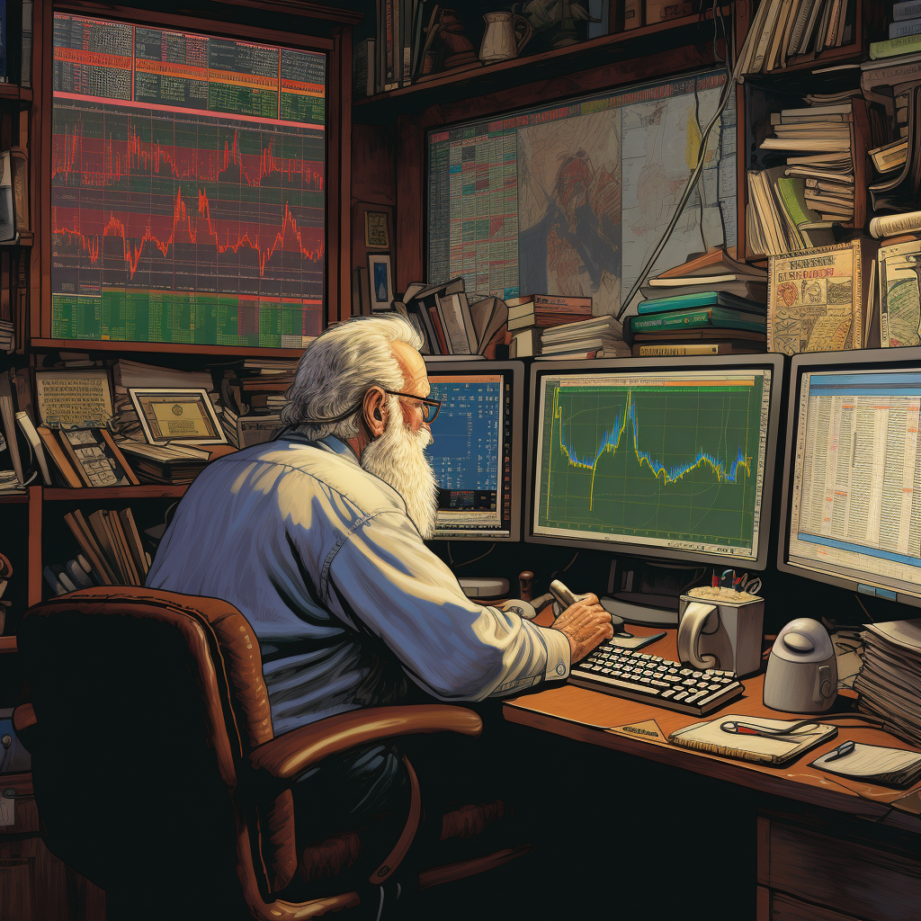 Stock trader at computer