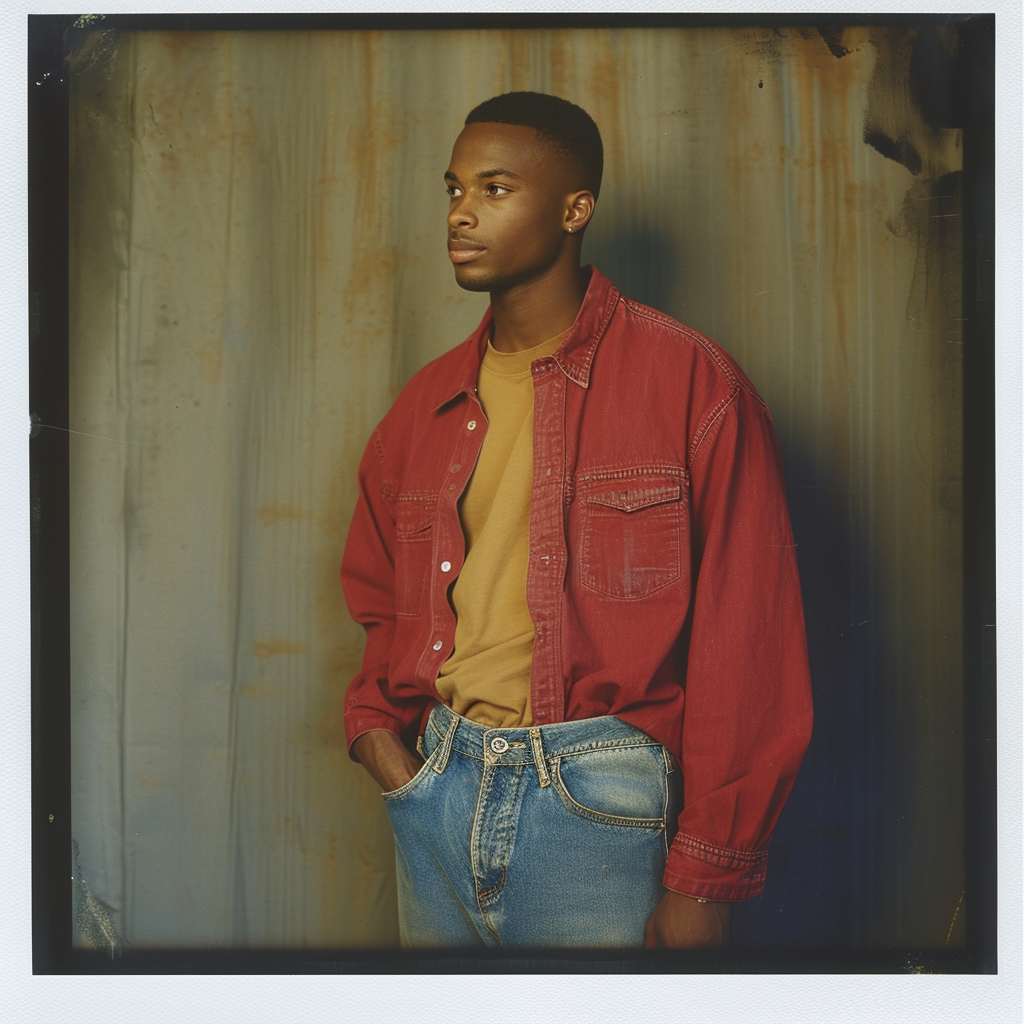 1992 Polaroid Movie Black Male with Tommy Hilfiger Shirt and Nautica Jeans