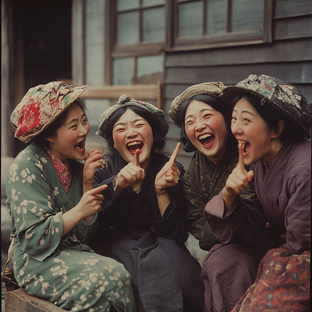 19th Century Japanese Women Point and Laugh on Market Street