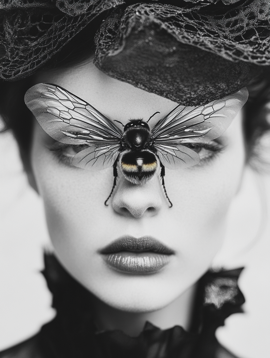 Detailed black white queen portrait