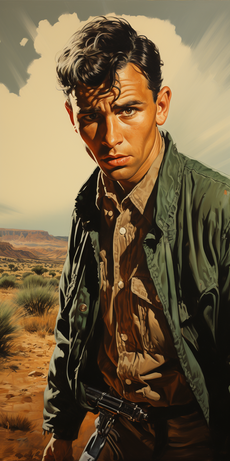 Young man running in desert landscape