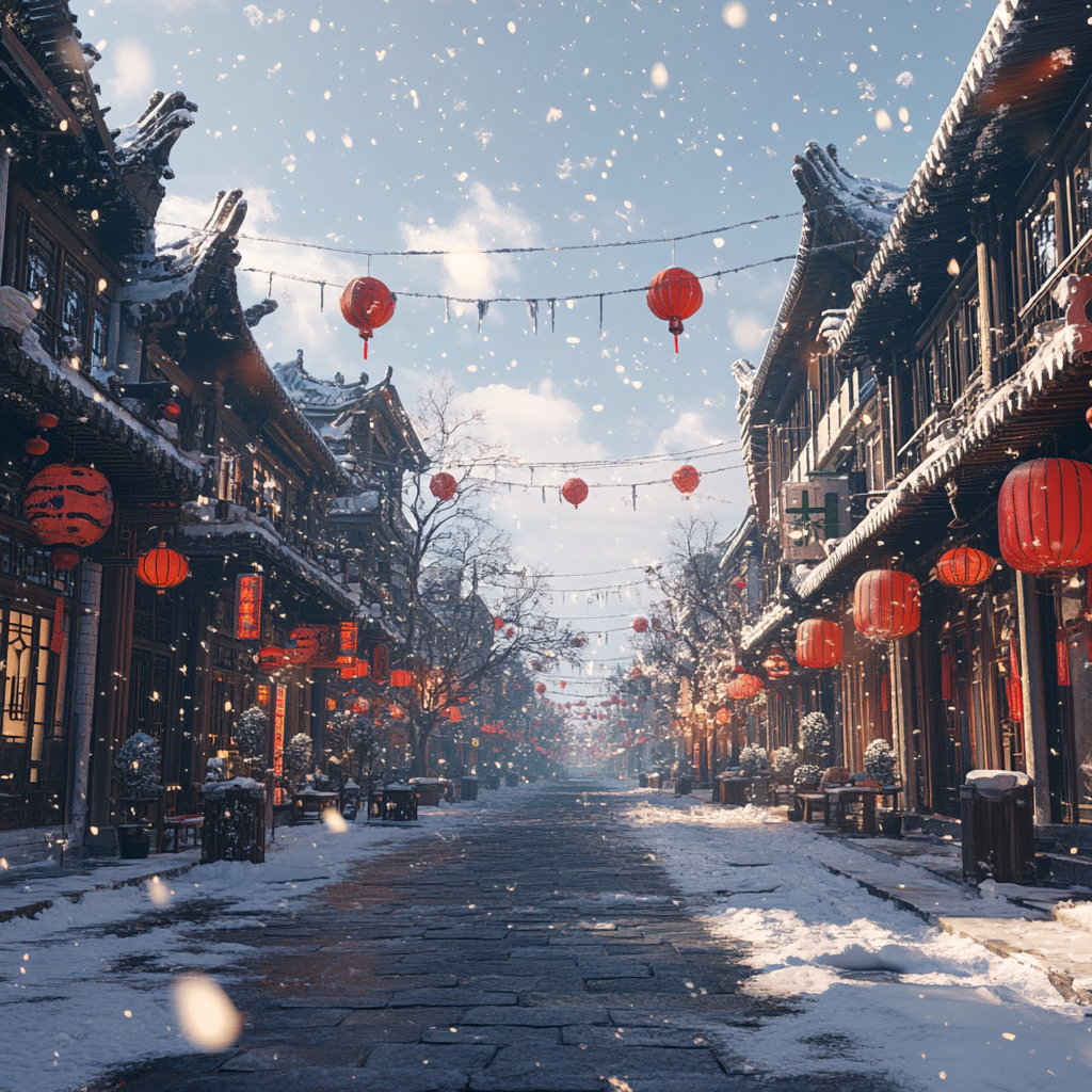 2024 Beijing City View 3D Render Winter Scene