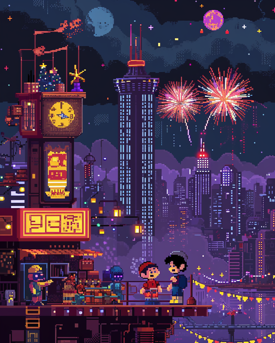 Retro video game New Year's card