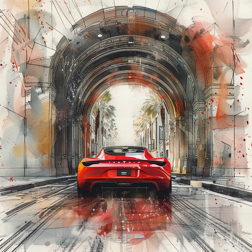 2025 Tesla Roadster Watercolor Architecture