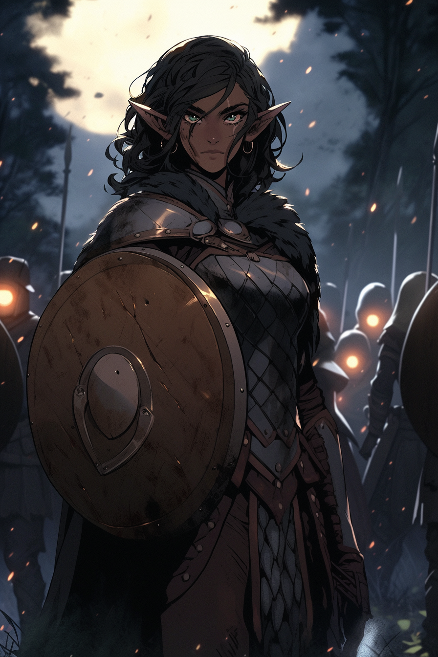 25-year-old wood elf with short black hair in armor.