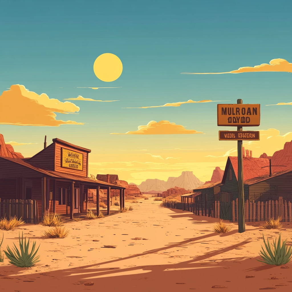 2D Wild West Illustration: Sunny Morning Saloon Scene