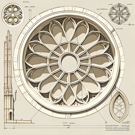 2D illustration of detailed rose window in Gothic style.