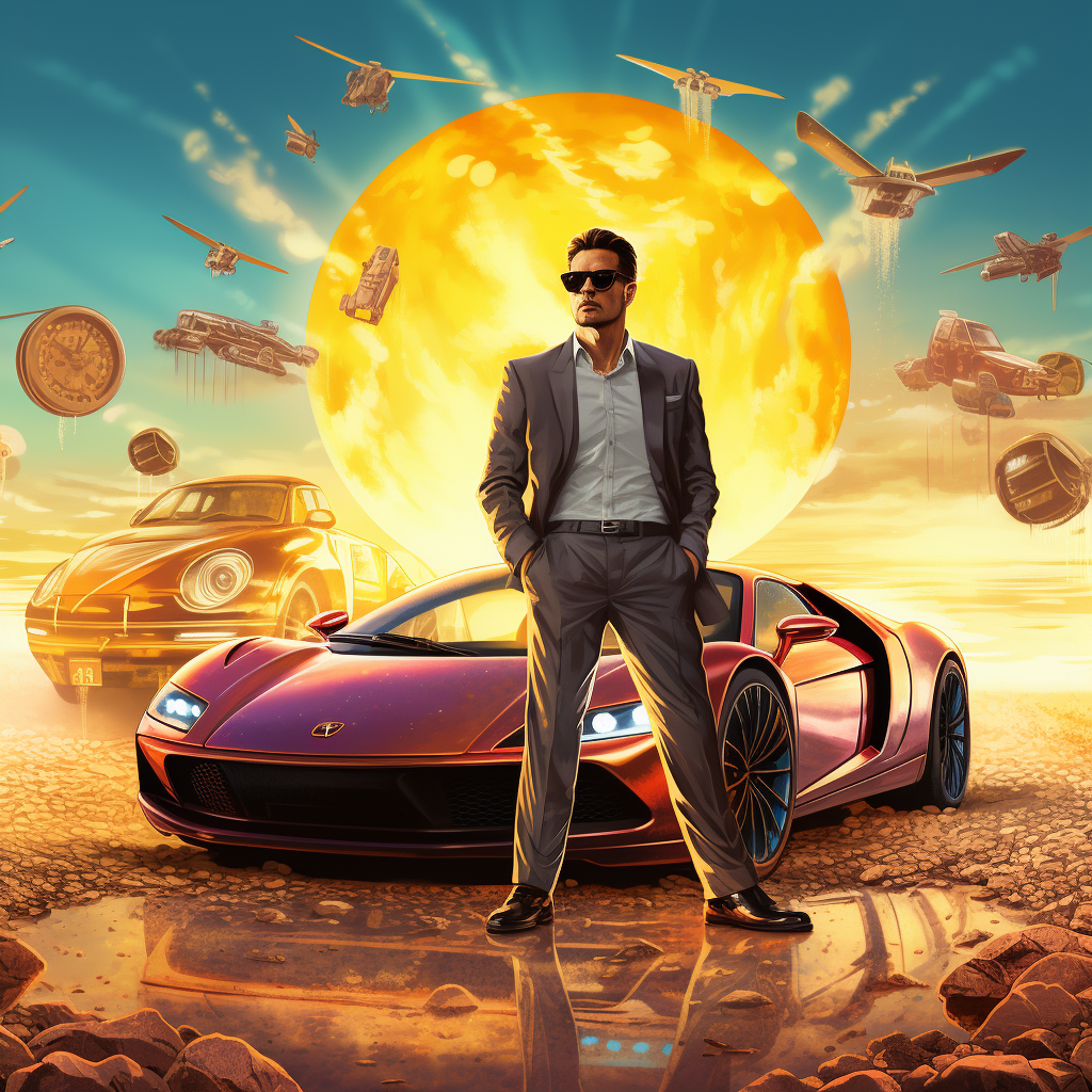 2D Man Art Sport Car Bitcoins