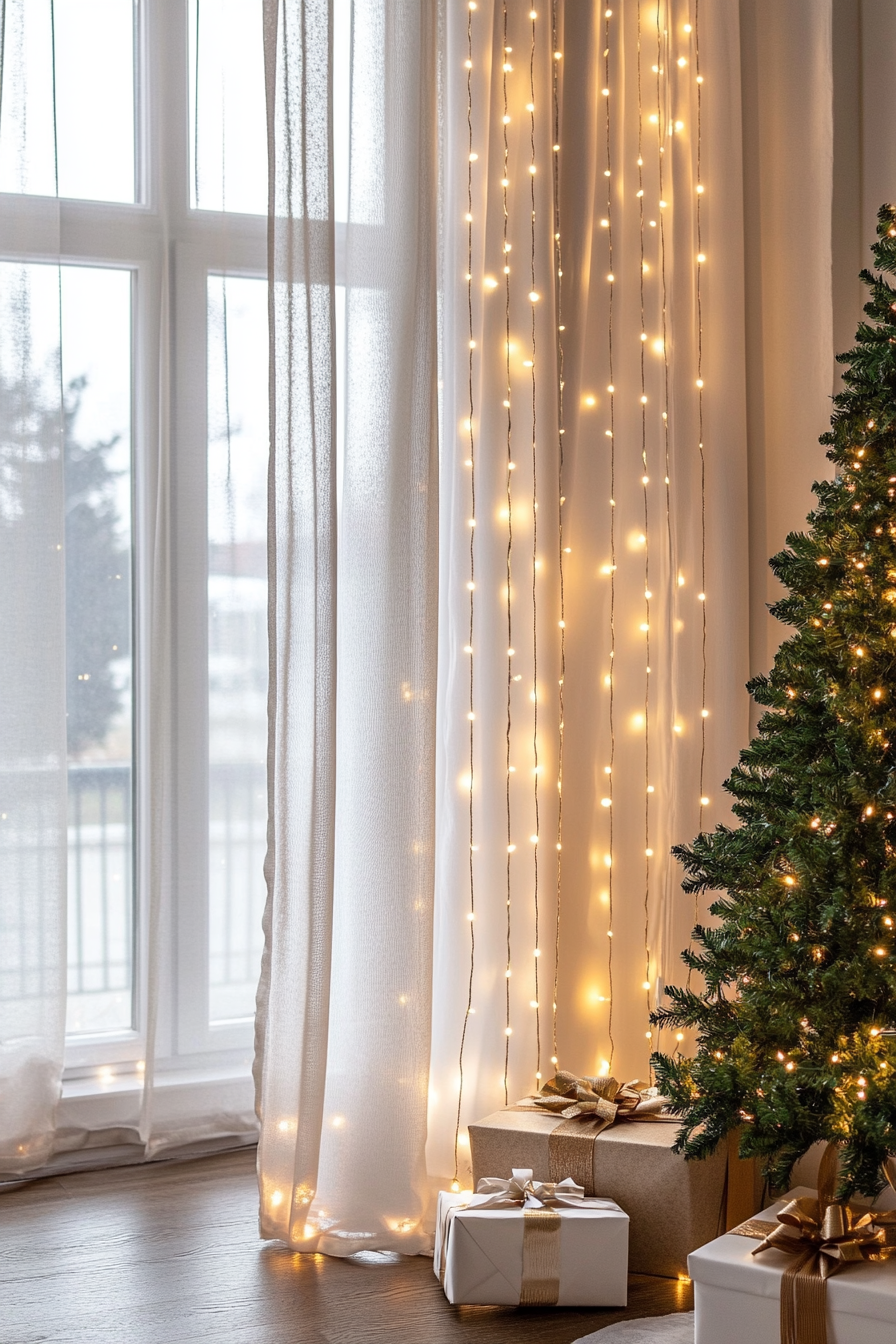 300 Cold White LED Bulb Garland in Living Room