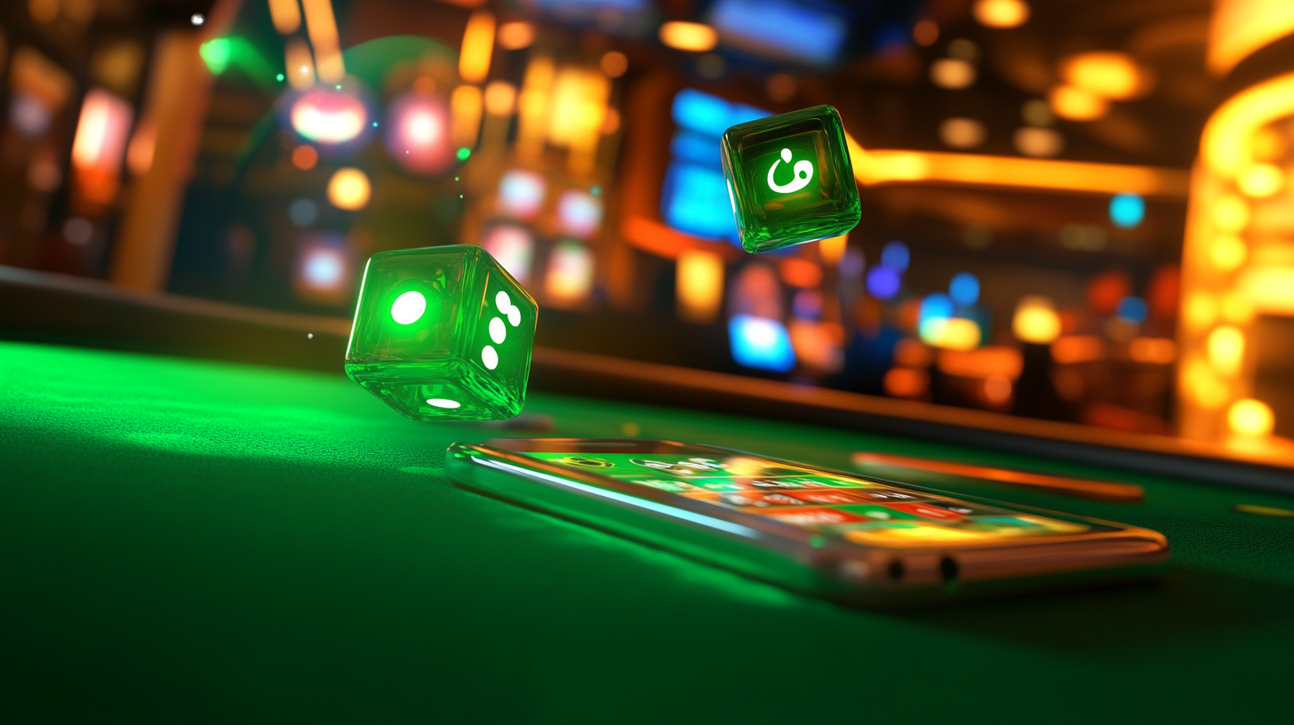 3D Animated Casino Character Throws Glowing Emoji Dice