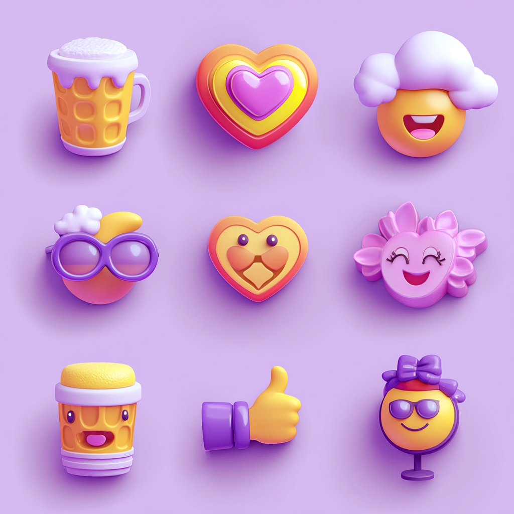 3D Emojis with Rainbow Clouds & Beer Glasses