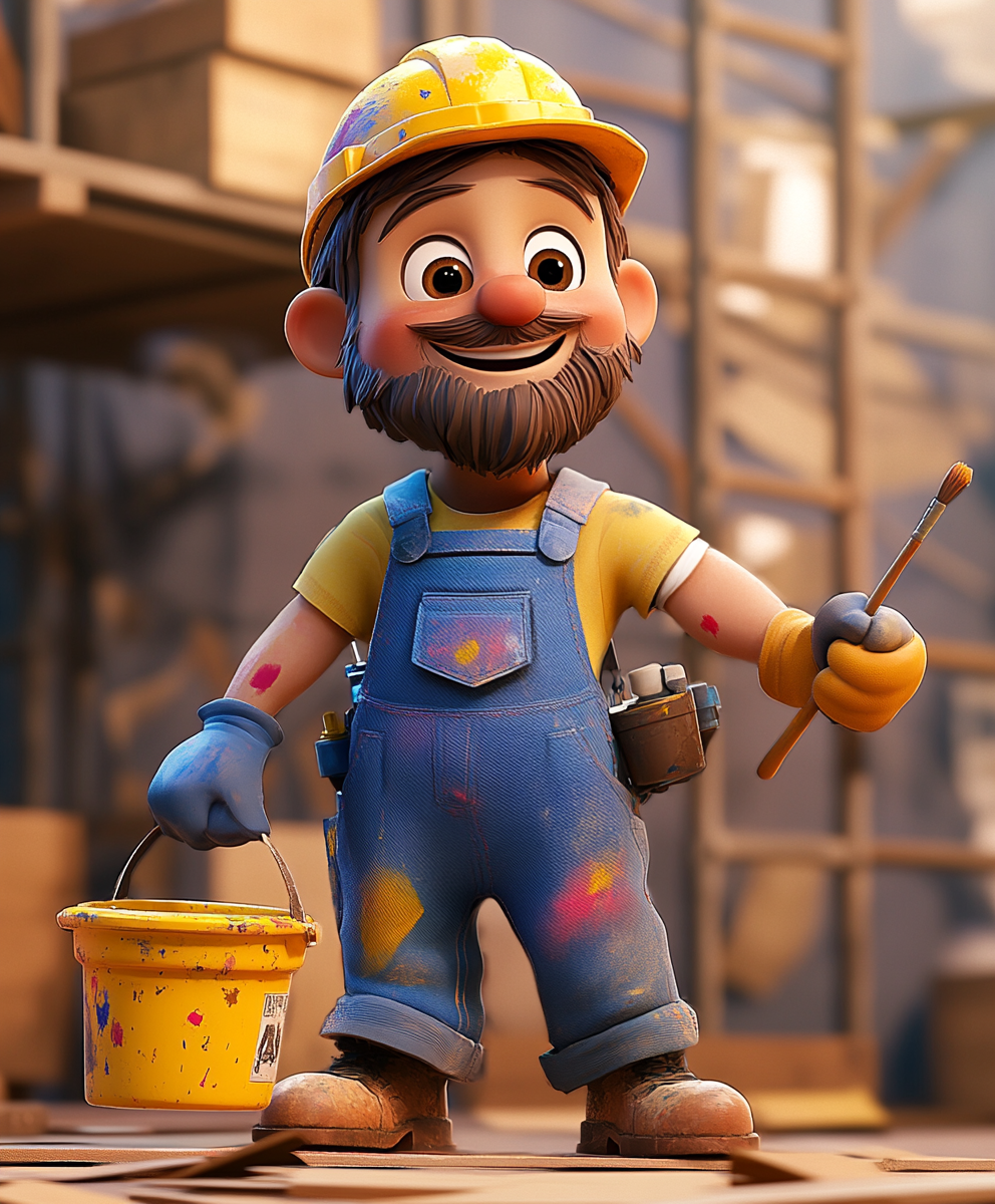 3D Male Painter Character in Disney Style, Construction Worker