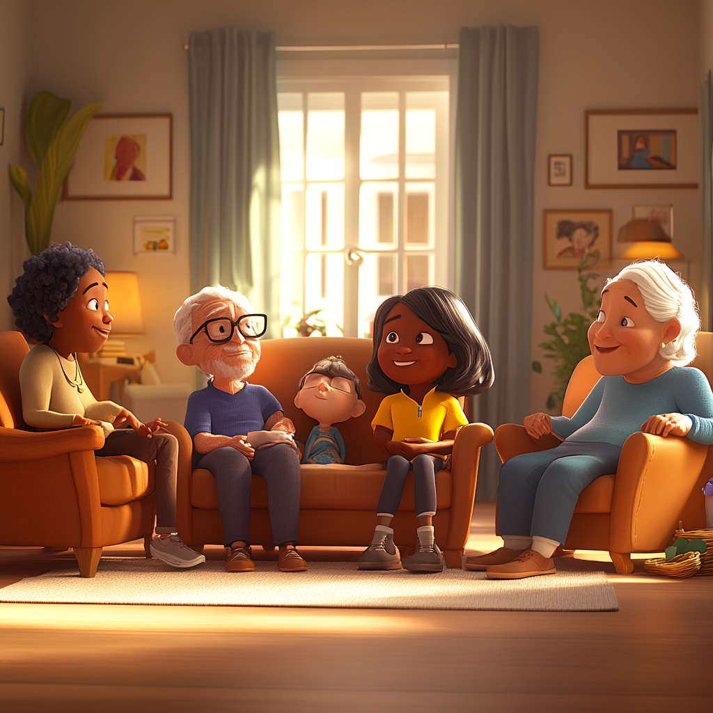 3D animation scene of diverse, happy, independent people.