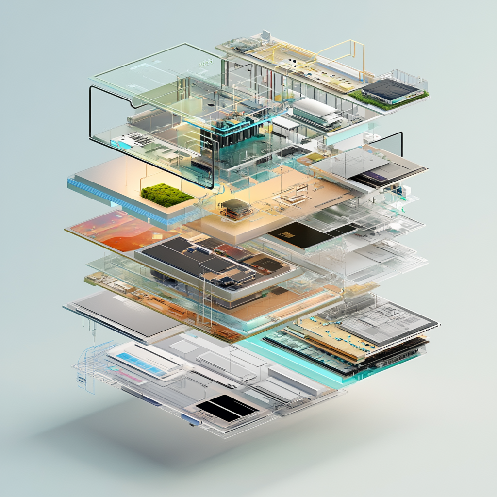 3D digital architecture showcasing DynamicWeb platform components.