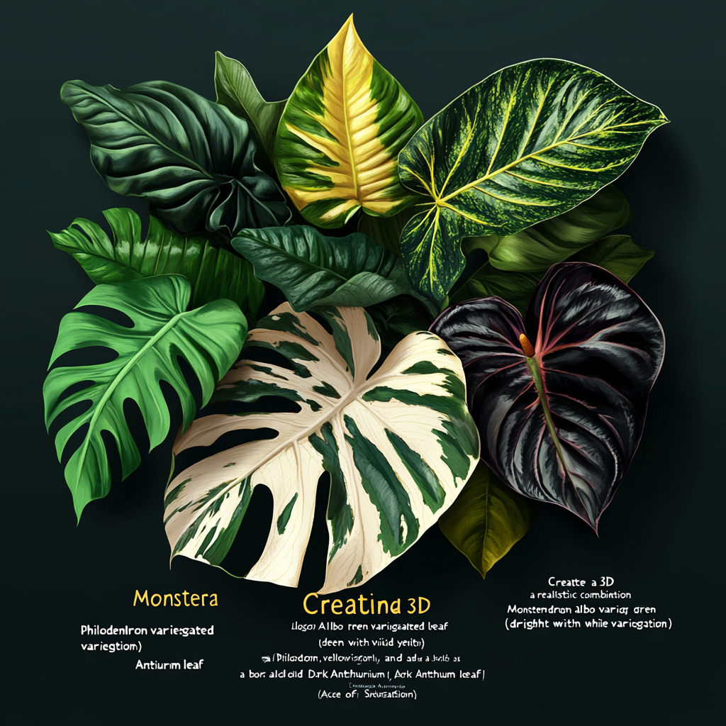 3D logo featuring Monstera, Philodendron, and Anthurium leaves.