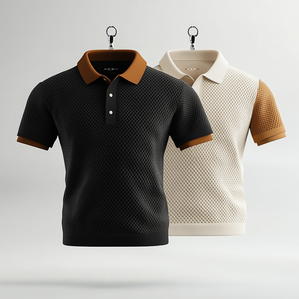 3D mens polo with jaquard texture in 50's style.