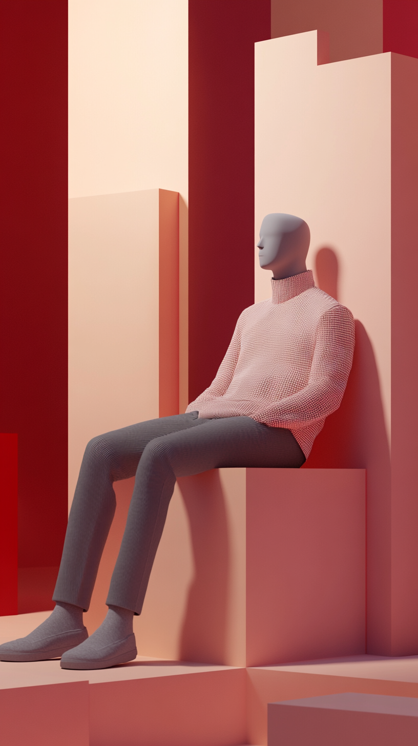 3D modern man symbolizing selfishness with geometric style.