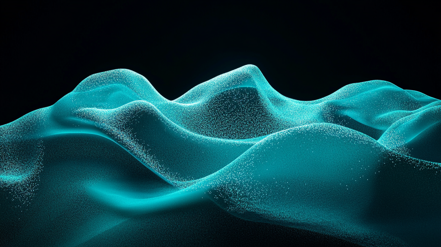 3D shape with blue-green sand, dark background, photorealistic.