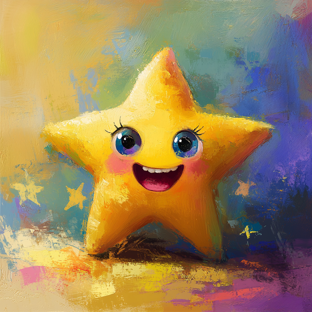 3D star in children's book illustration with cute, big eyes.