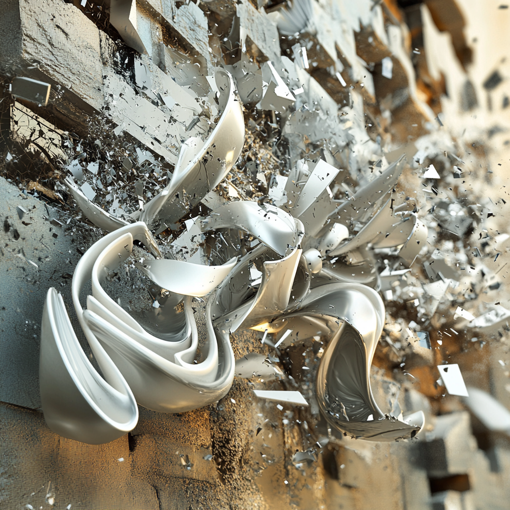 3D typography breaking digital canvas boundaries with abstract textures