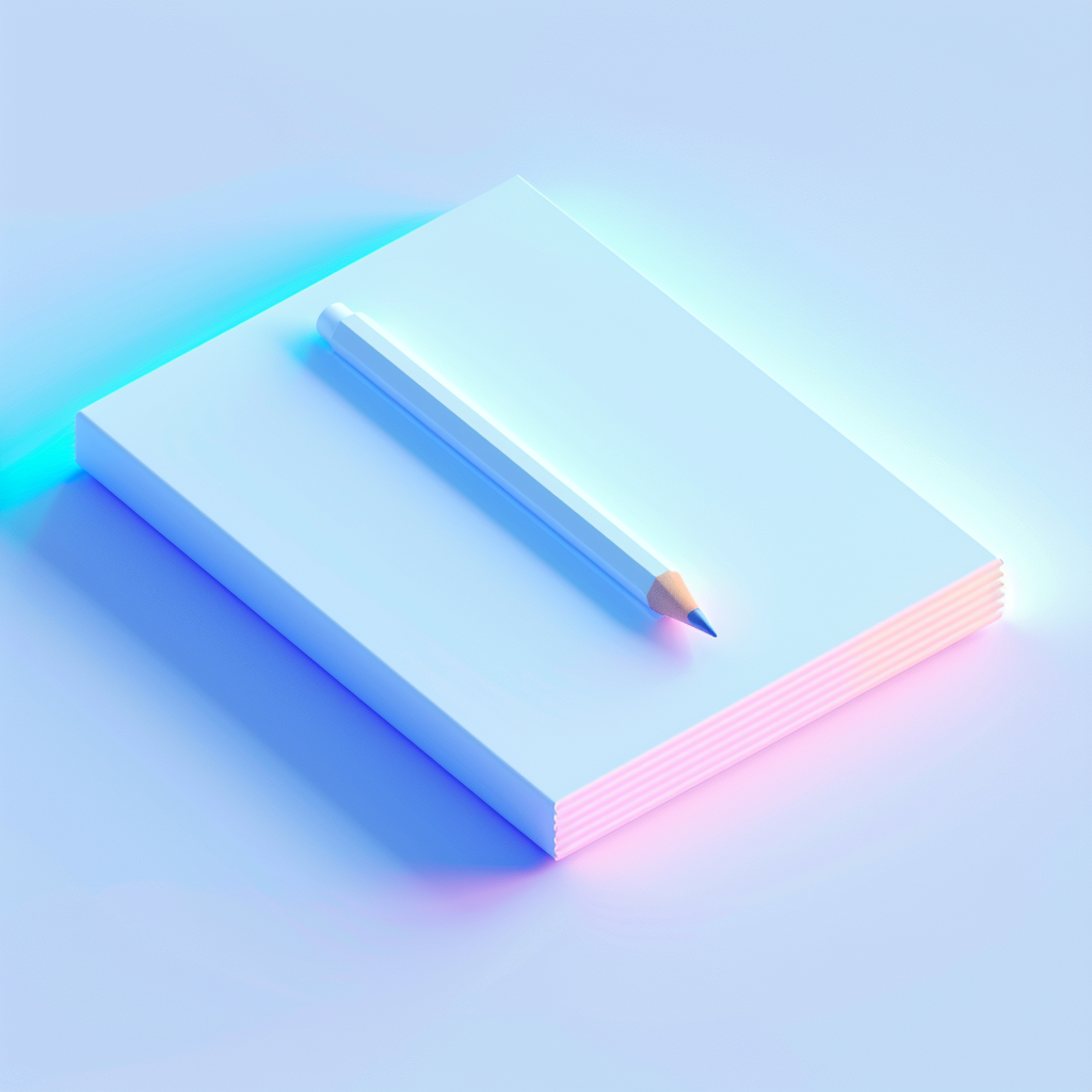 3D white note and pencil icon with lighting.