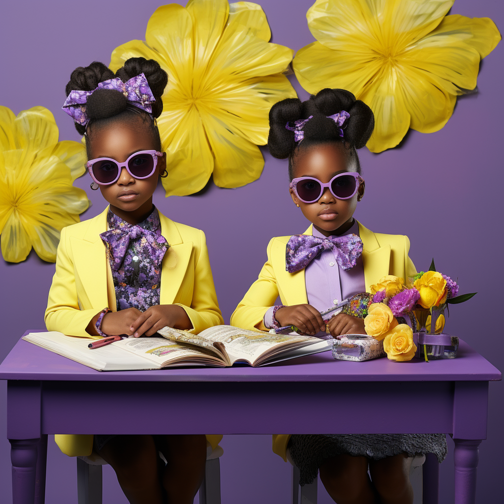 Two Black Chocolate Girls with Pony Puff Hairstyles