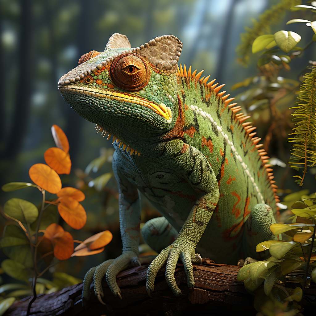 Realistic 3D Chameleon in Nature