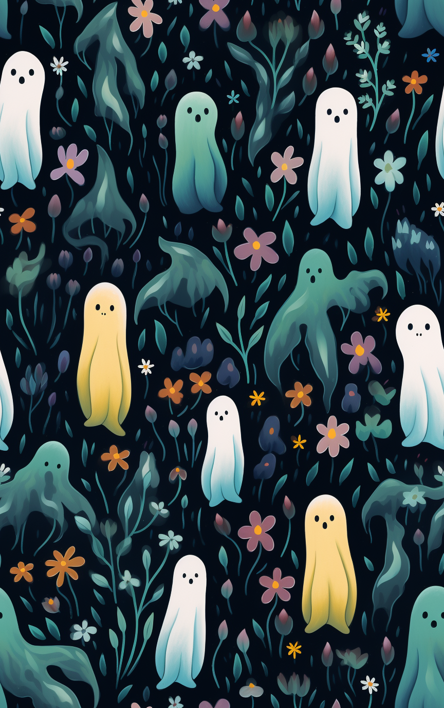 Hyperrealistic white sheet ghosts in a botanical garden