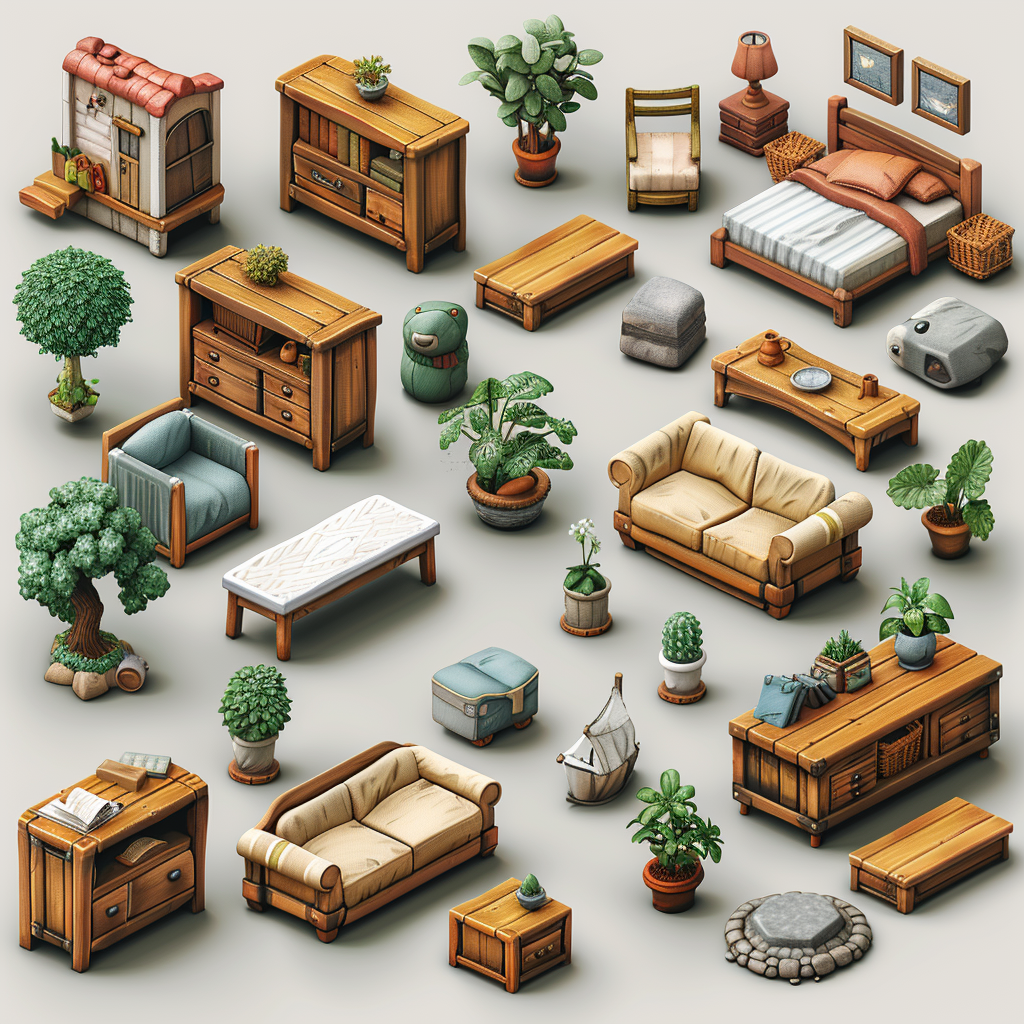 Minimalistic 3D Furniture Icons Decor