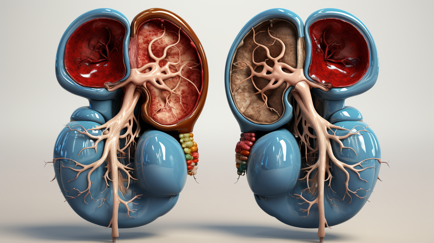 Detailed illustration of 3D human kidneys