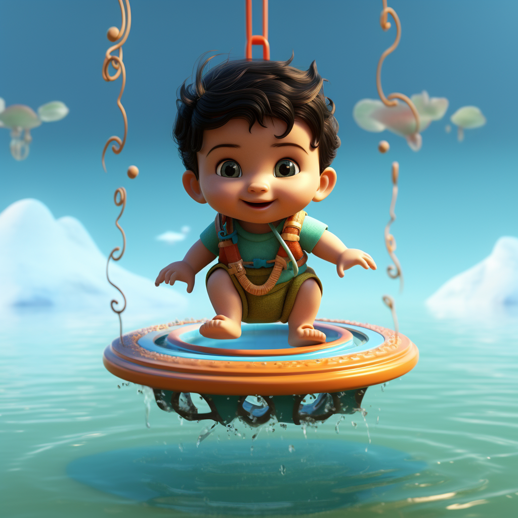 Illustration of Indian baby on water board