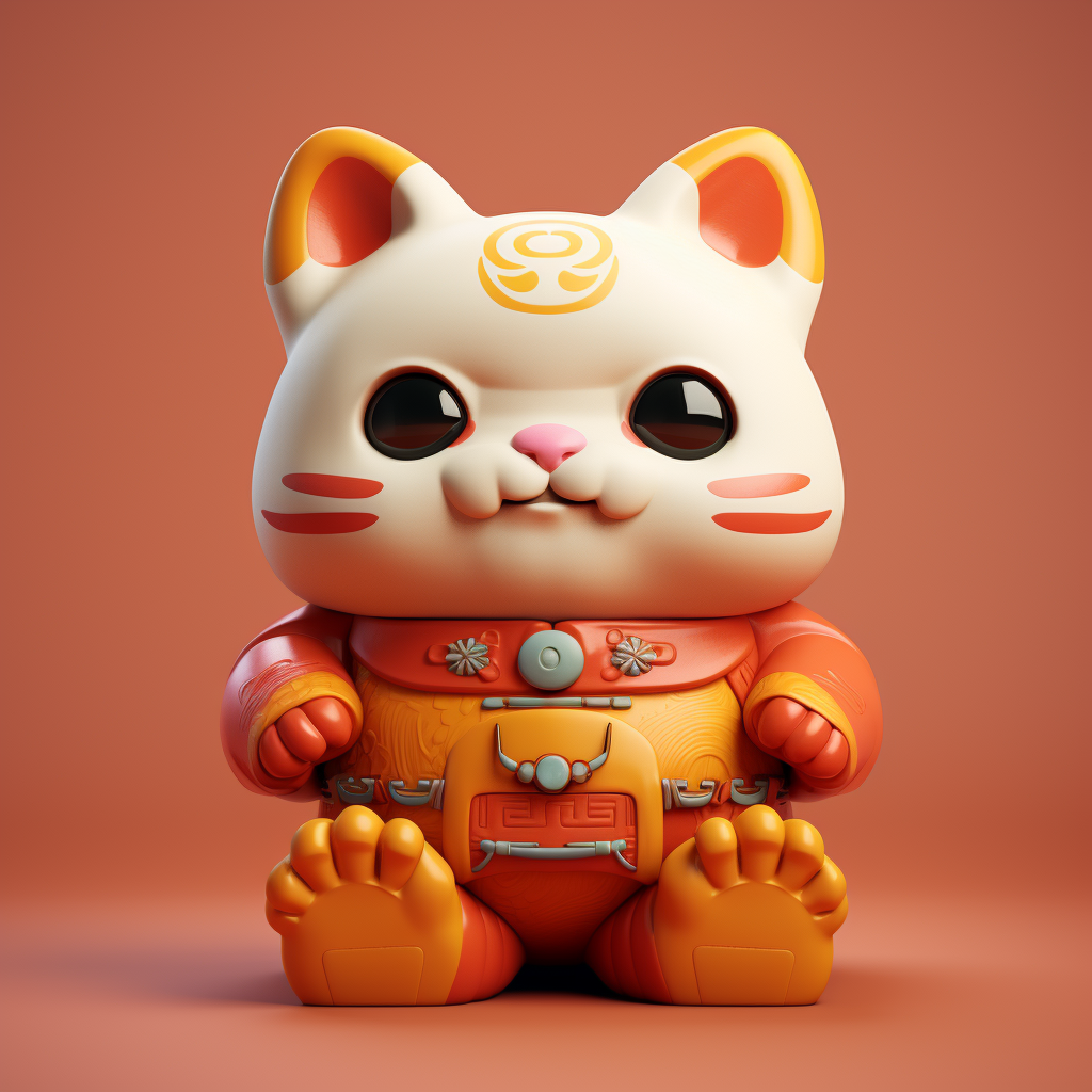 Happy and Vibrant 3D Maneki-Neko Game Character