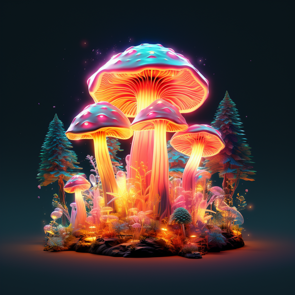 Colorful 3D Mushroom in Cut Copy Style