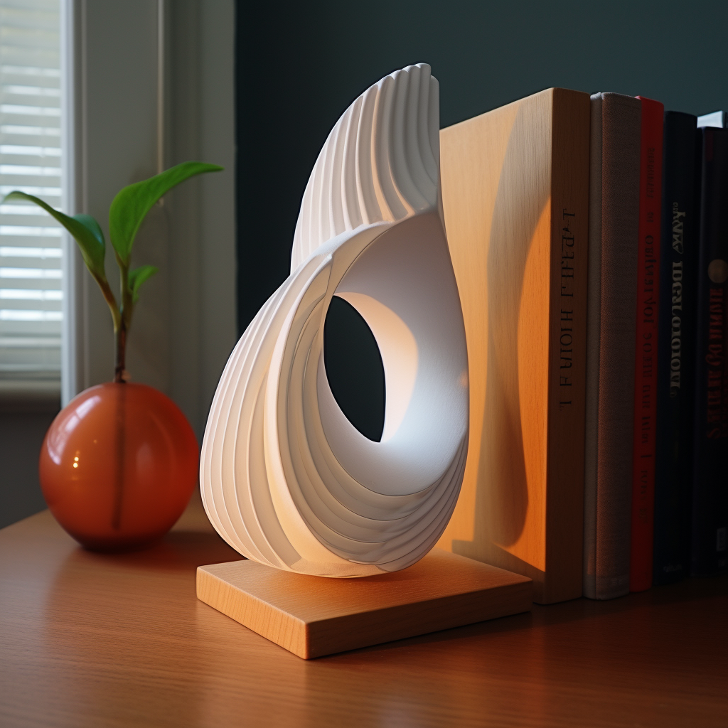 White 3D printed bookend Isamu Noguchi design