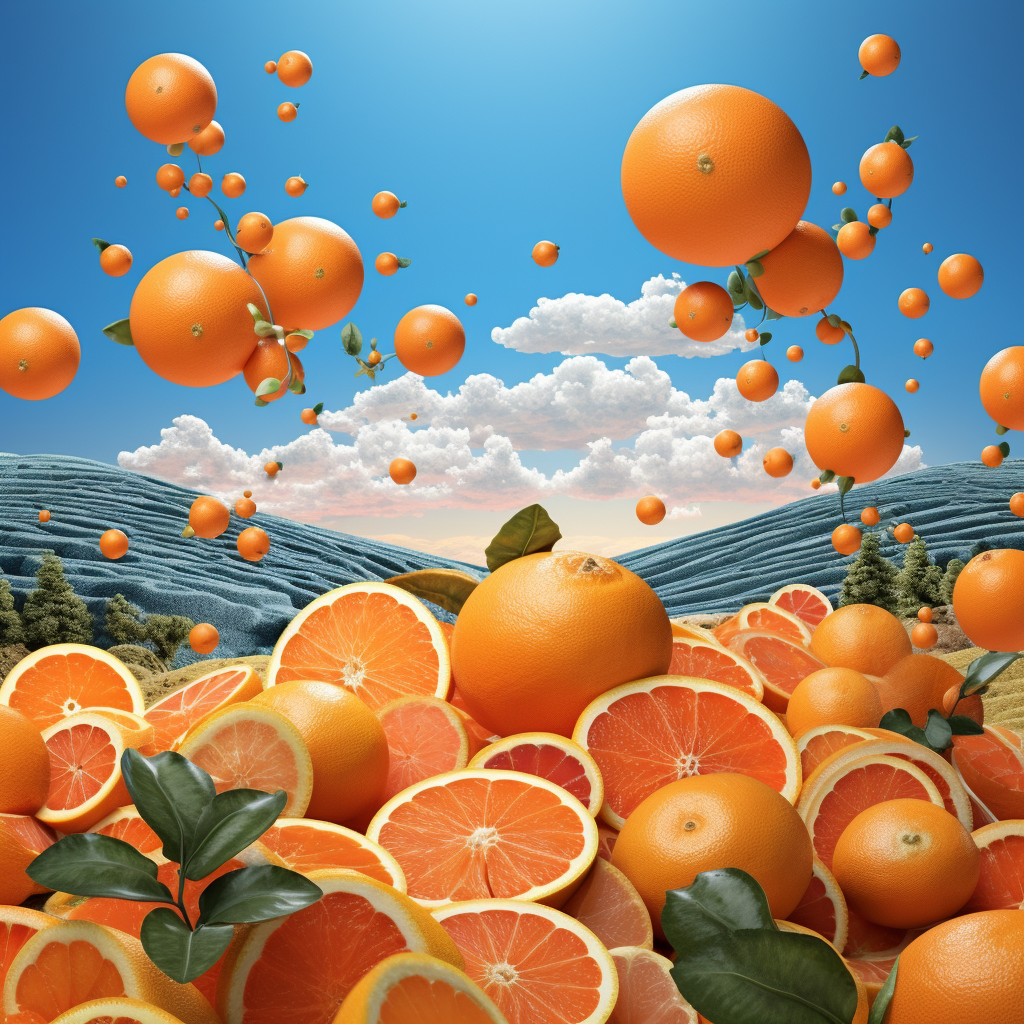 Colorful oranges in psychedelic collage